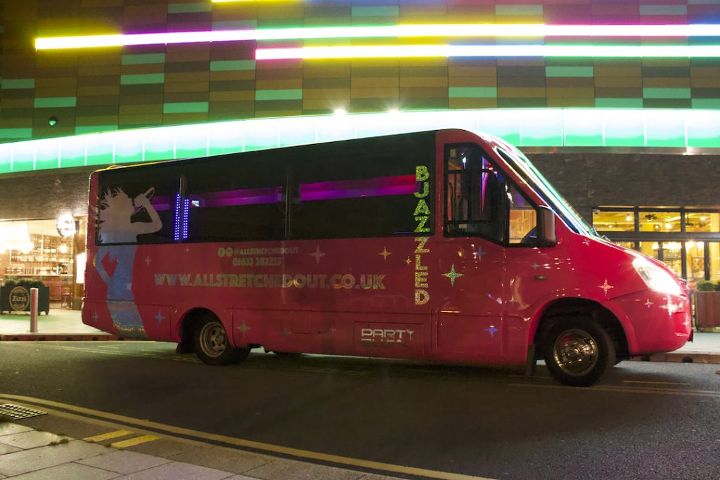 pink party bus in city centre